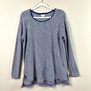 J. Jill Striped Long Sleeve Tunic Relaxed Fit Neutral Coastal Navy & White SZ M